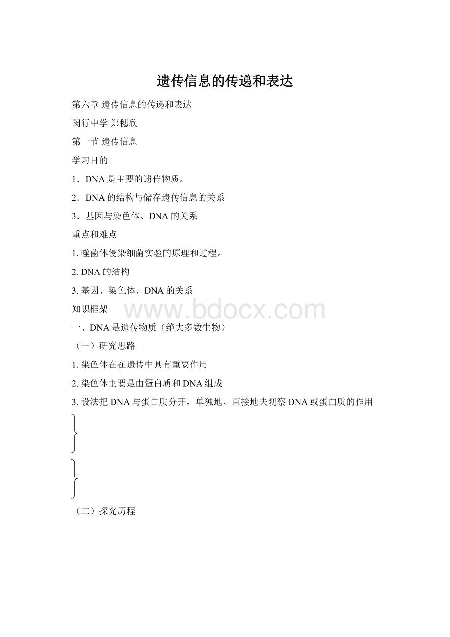 遗传信息的传递和表达Word格式.docx_第1页