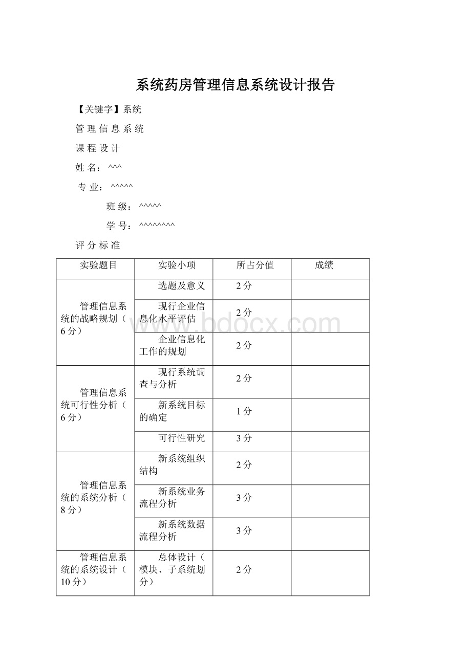 系统药房管理信息系统设计报告.docx_第1页