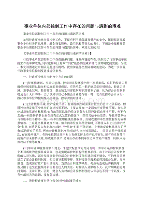 事业单位内部控制工作中存在的问题与遇到的困难.docx