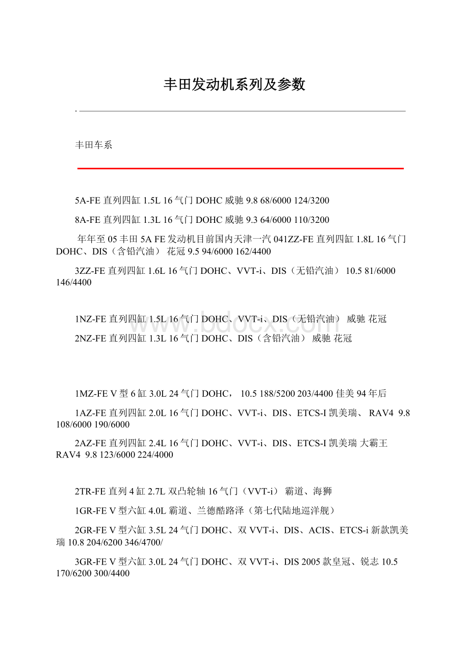 丰田发动机系列及参数Word文档格式.docx_第1页