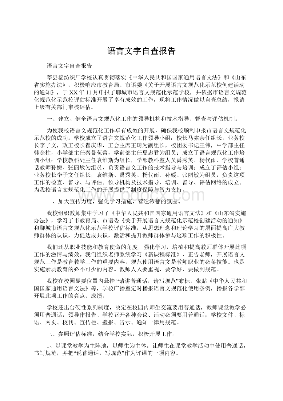 语言文字自查报告.docx_第1页