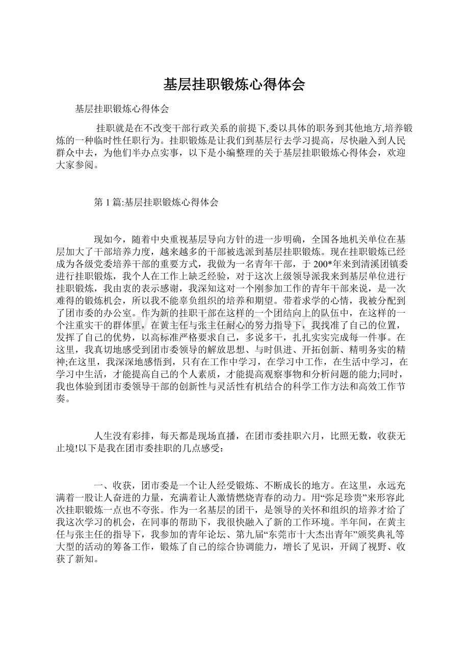 基层挂职锻炼心得体会Word文件下载.docx