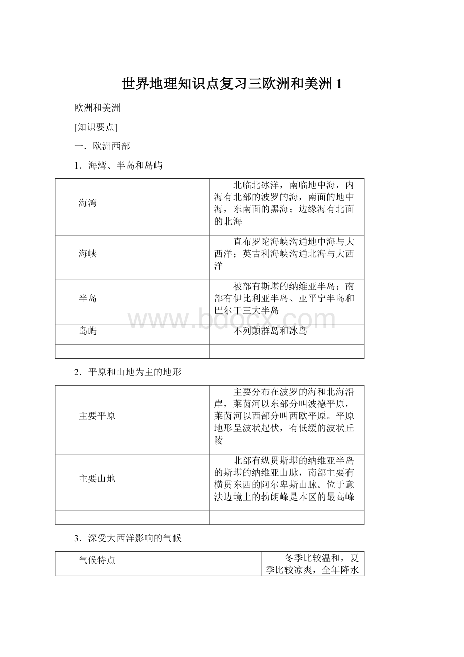 世界地理知识点复习三欧洲和美洲1Word文档下载推荐.docx