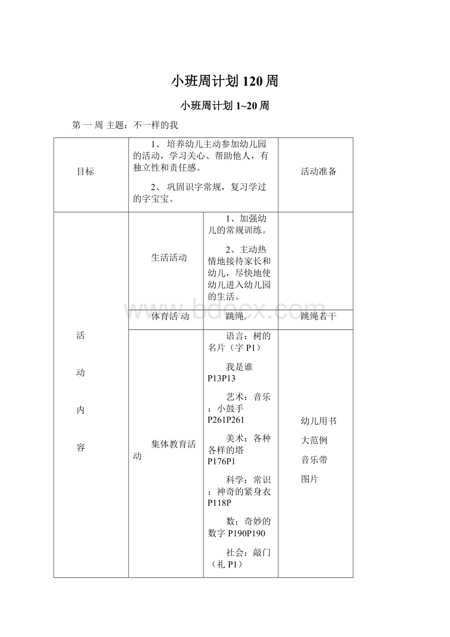 小班周计划120周.docx