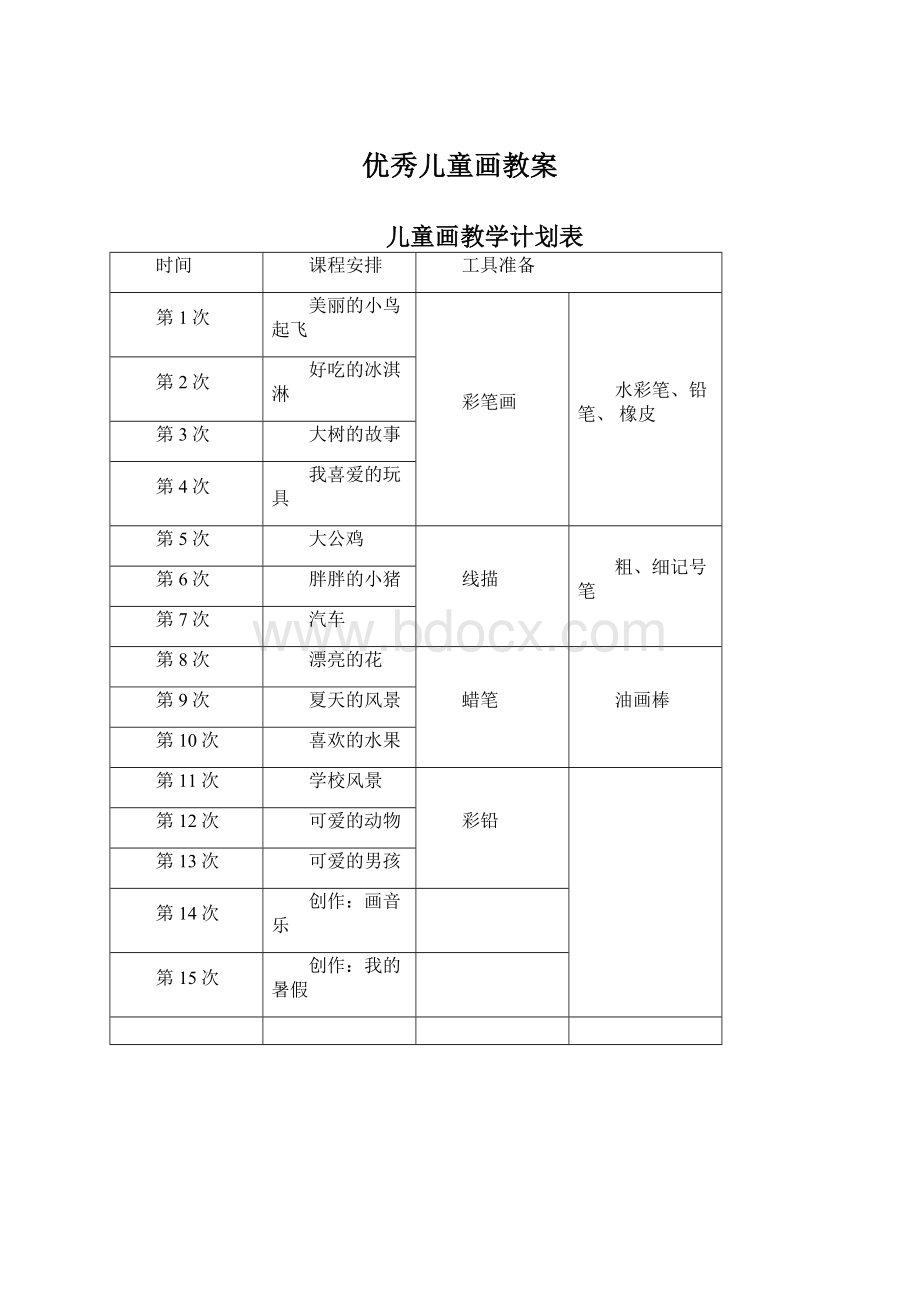 优秀儿童画教案Word文档下载推荐.docx