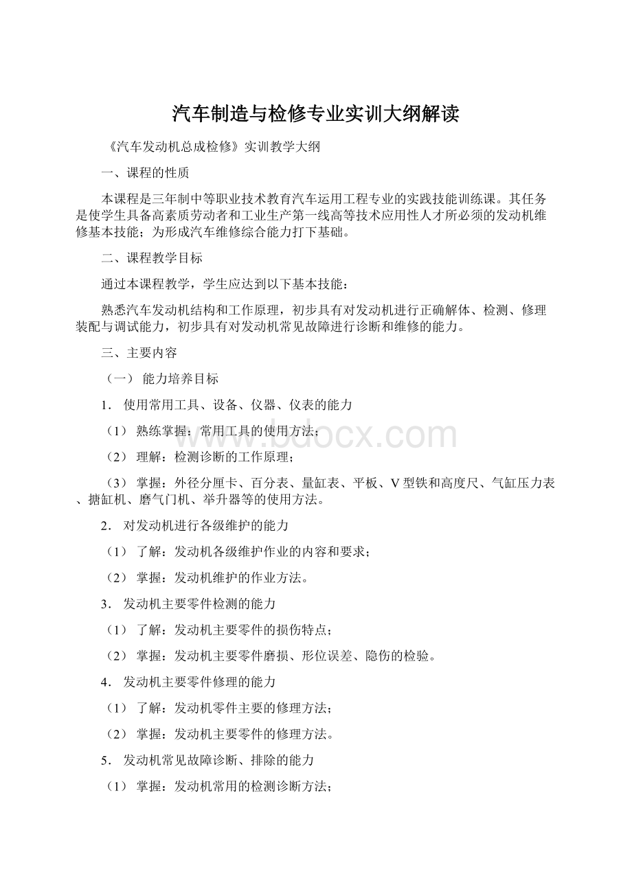 汽车制造与检修专业实训大纲解读Word下载.docx_第1页