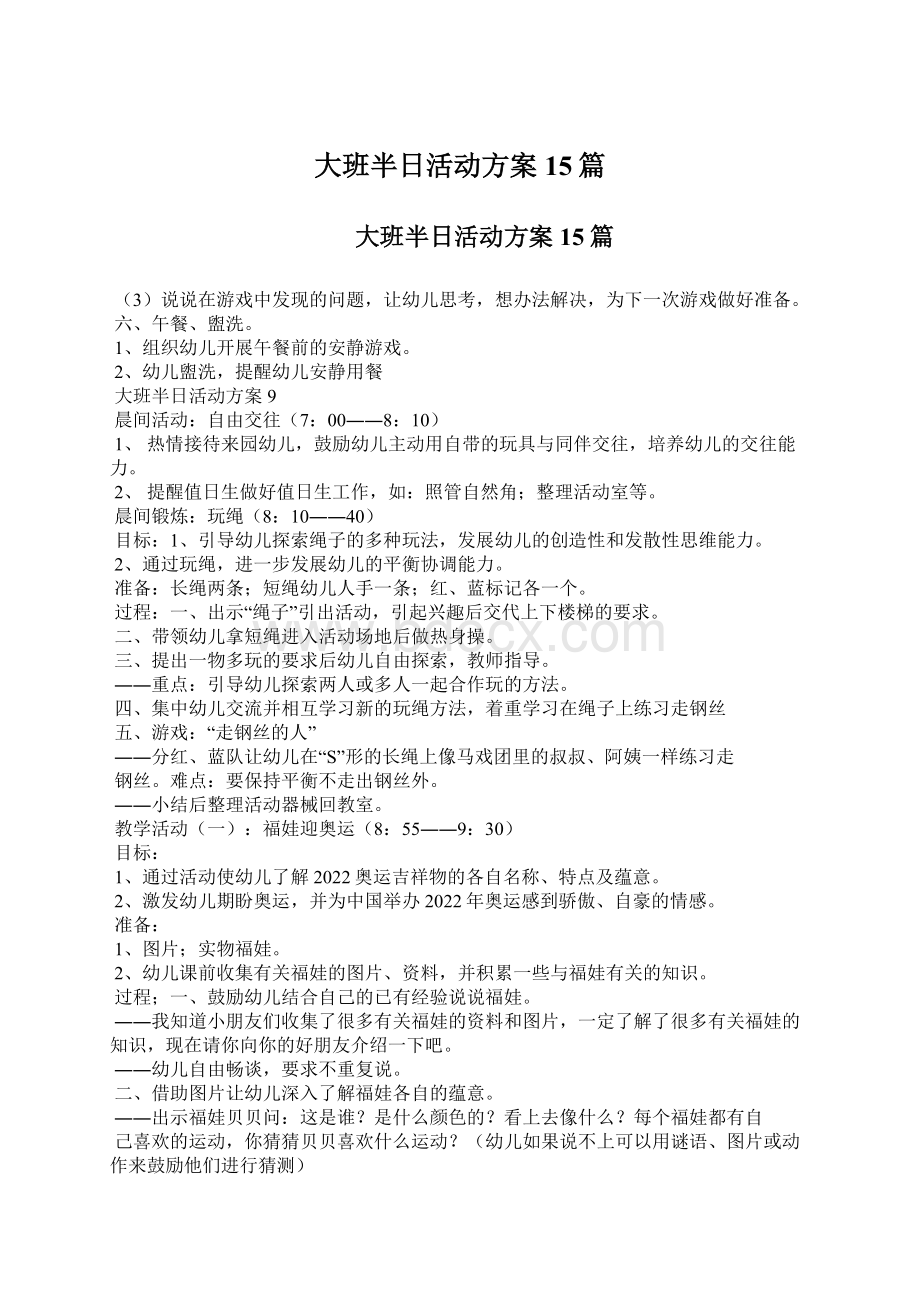 大班半日活动方案15篇.docx