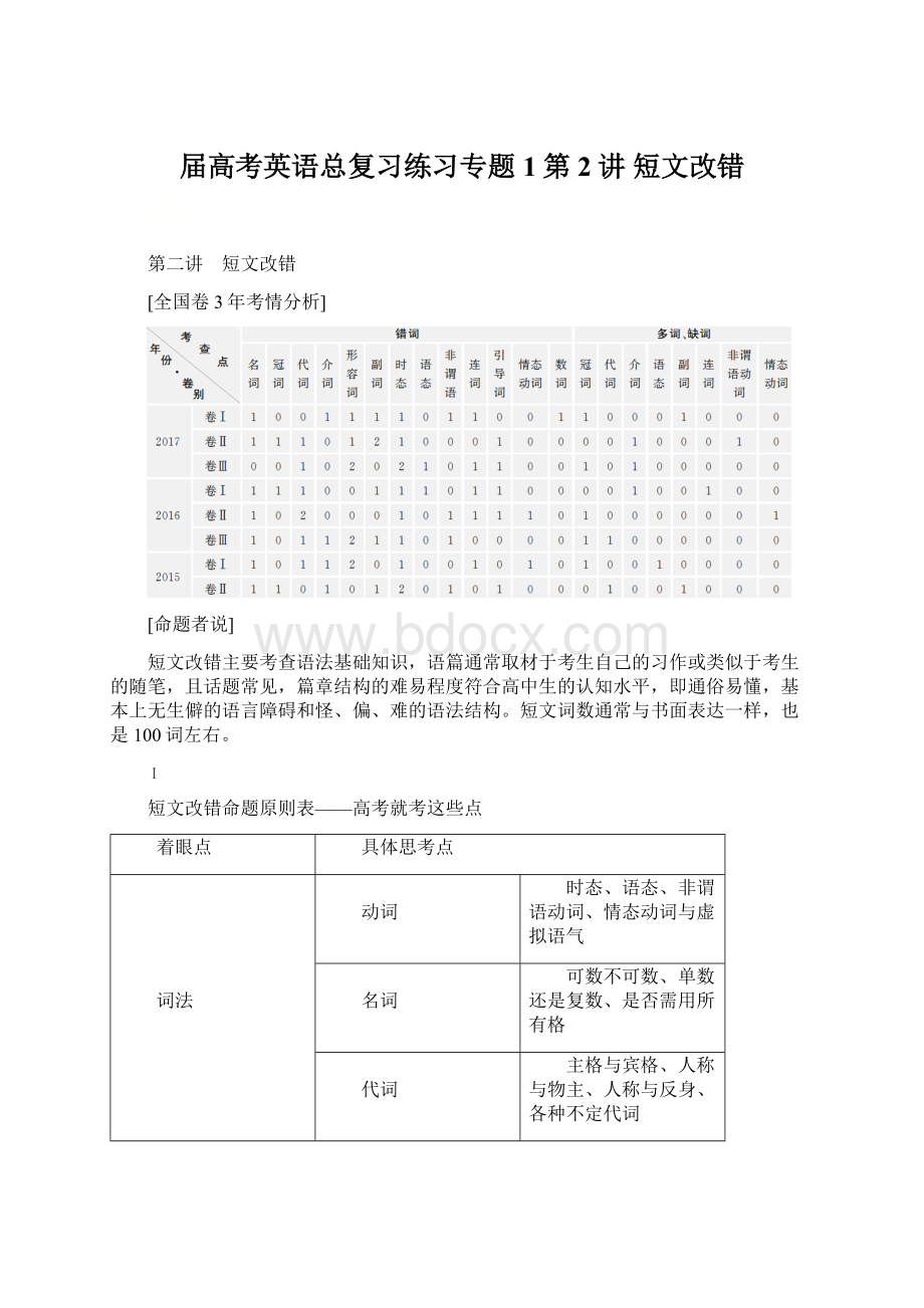 届高考英语总复习练习专题1第2讲 短文改错.docx_第1页