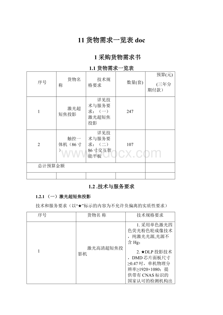 11货物需求一览表docWord格式.docx