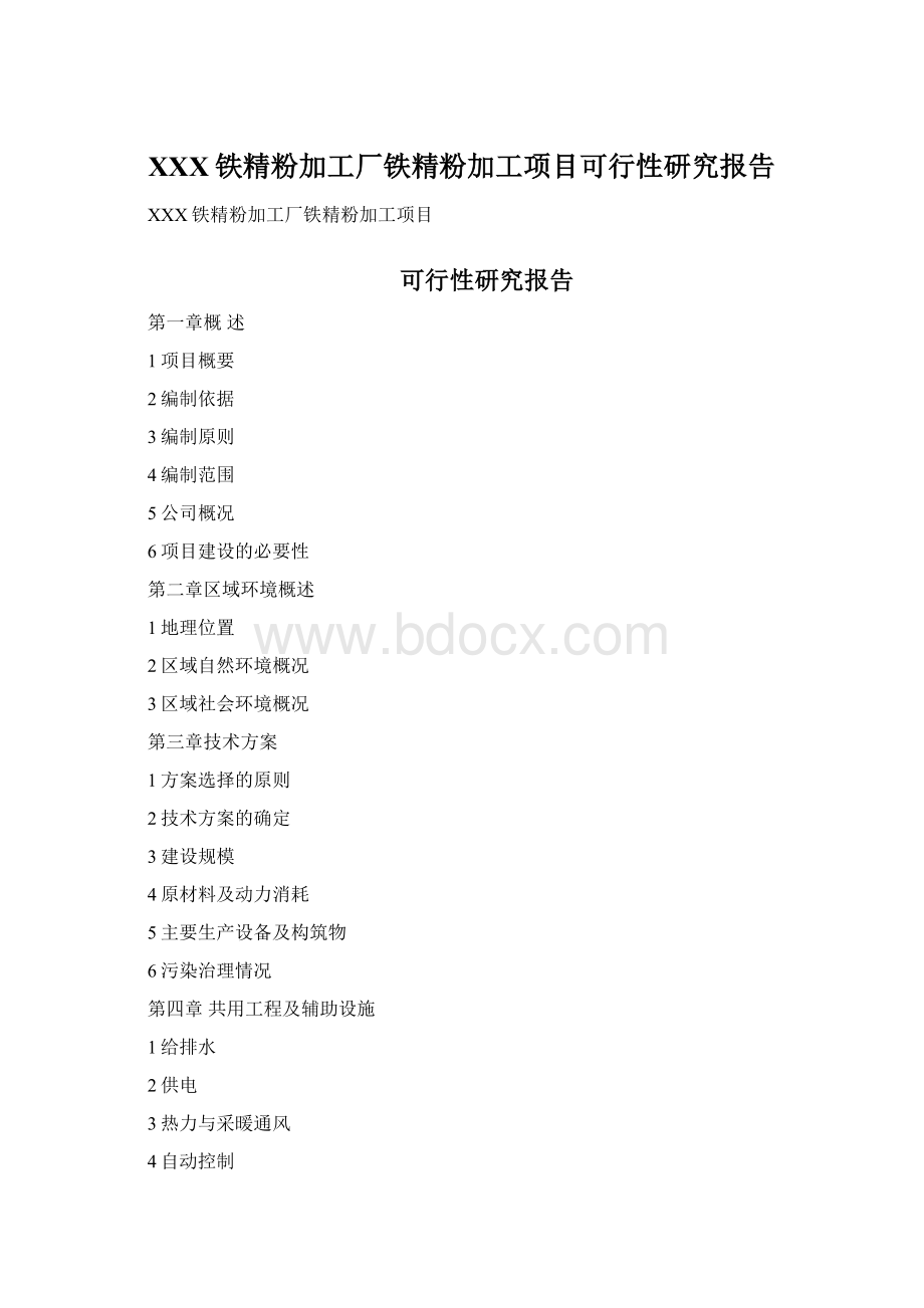 XXX铁精粉加工厂铁精粉加工项目可行性研究报告.docx_第1页