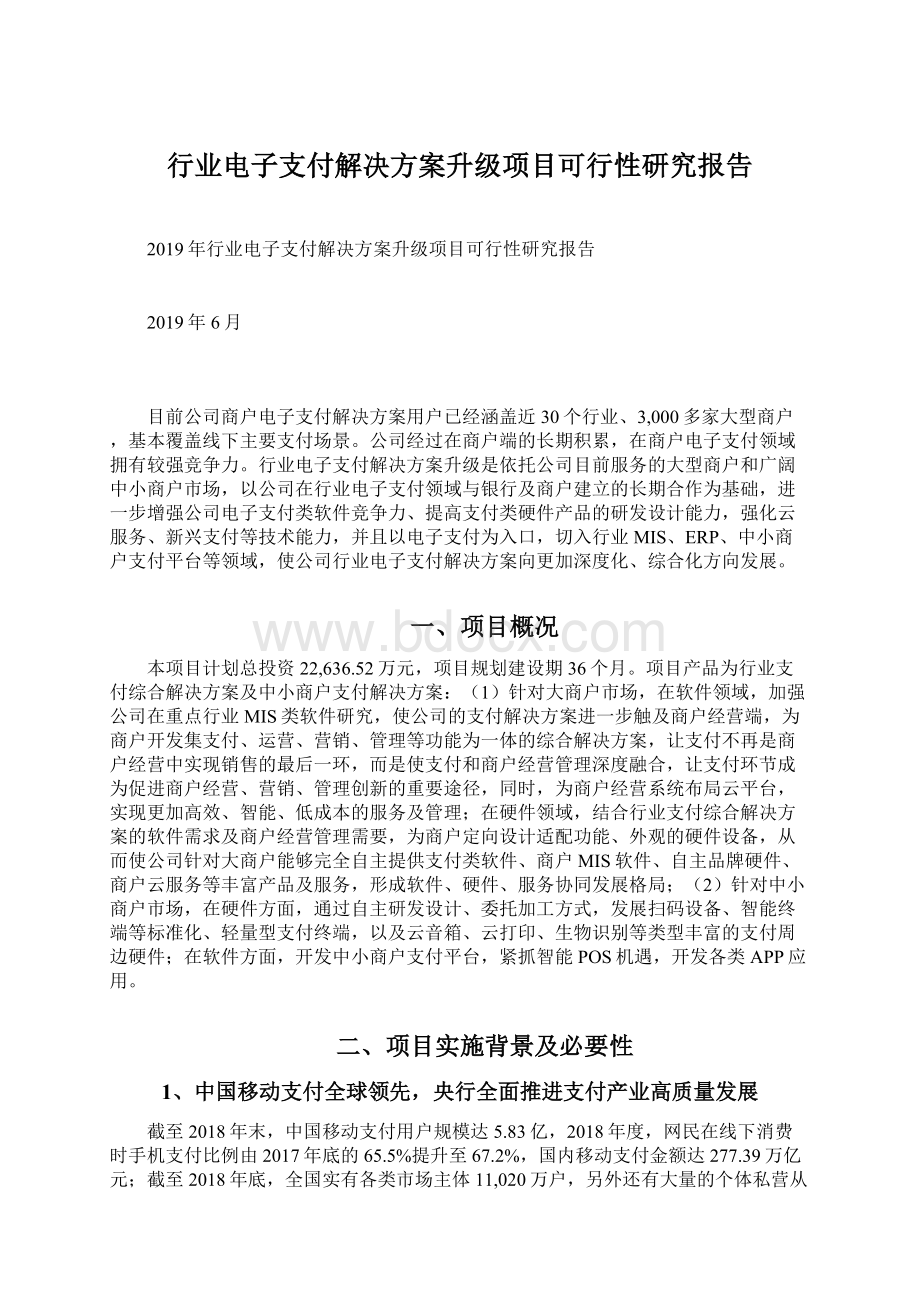 行业电子支付解决方案升级项目可行性研究报告Word下载.docx