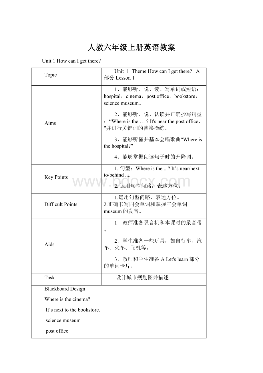 人教六年级上册英语教案Word文档下载推荐.docx