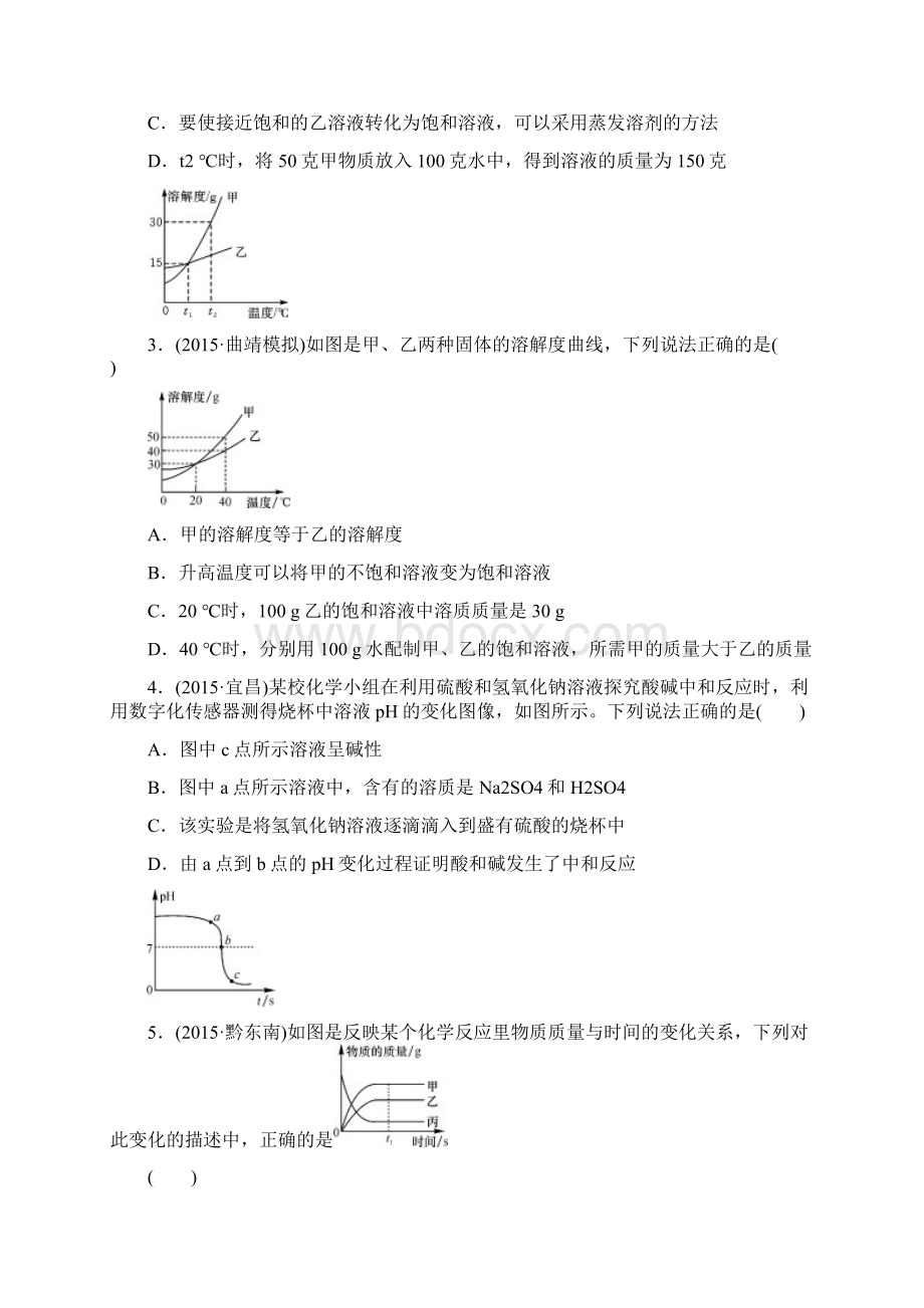 云南省中考化学 题型复习一图像图表题 新人教版Word文档格式.docx_第3页