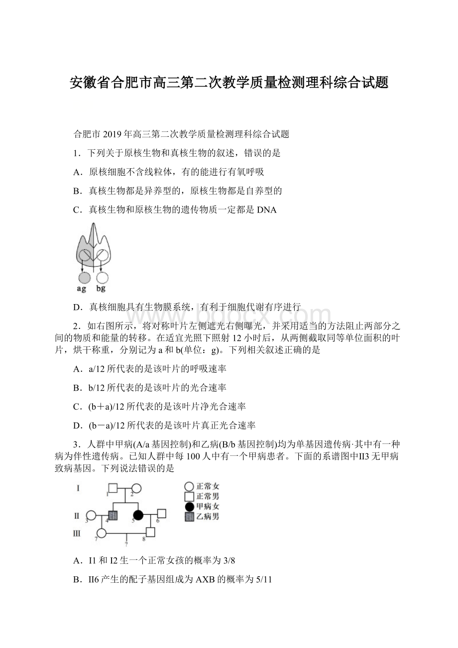 安徽省合肥市高三第二次教学质量检测理科综合试题.docx_第1页