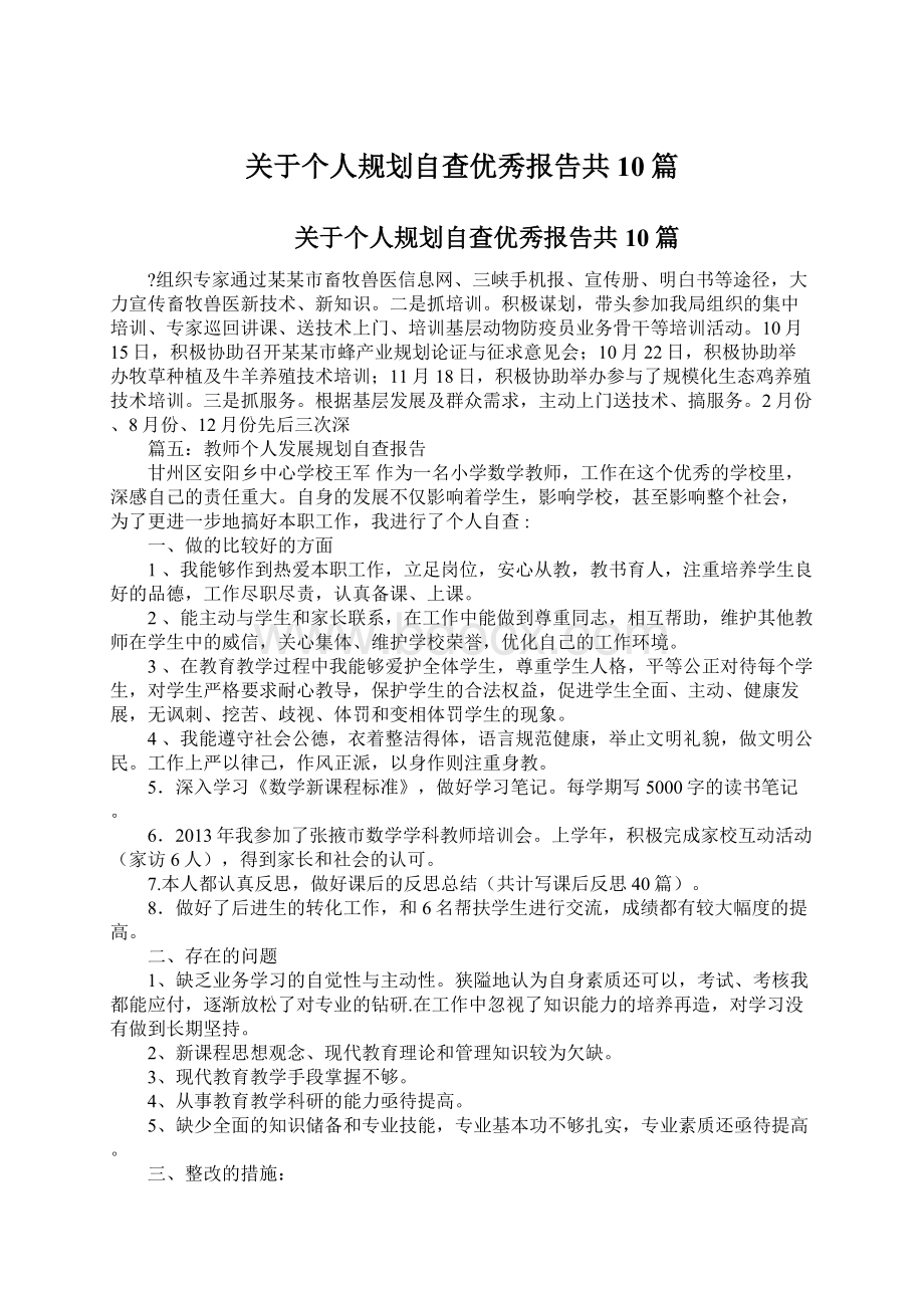 关于个人规划自查优秀报告共10篇.docx