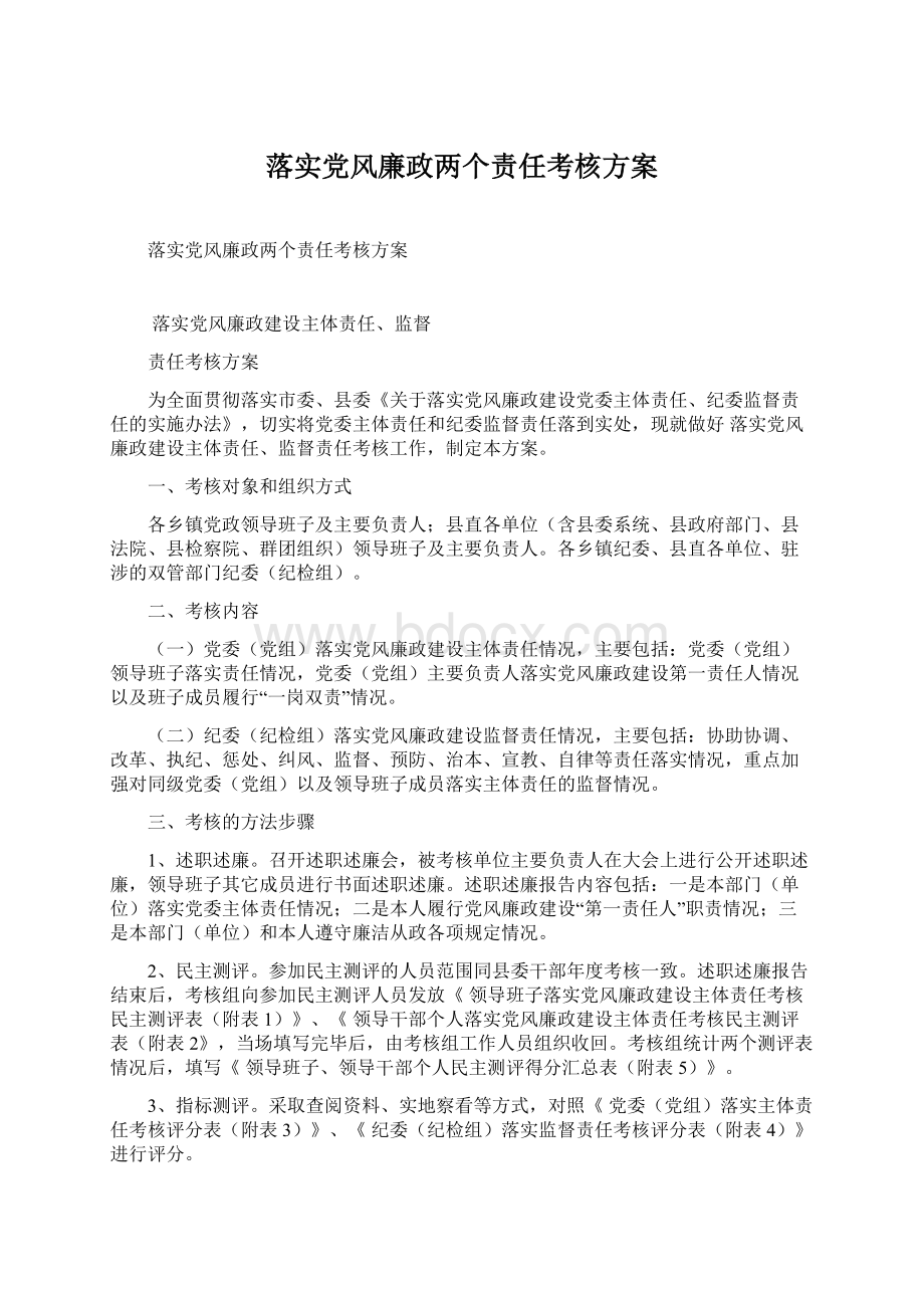 落实党风廉政两个责任考核方案文档格式.docx_第1页