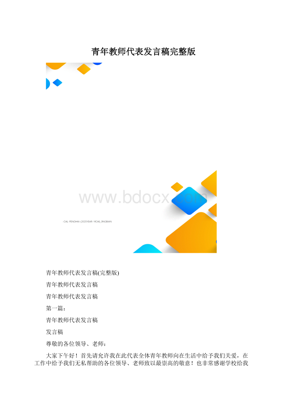 青年教师代表发言稿完整版Word格式文档下载.docx_第1页