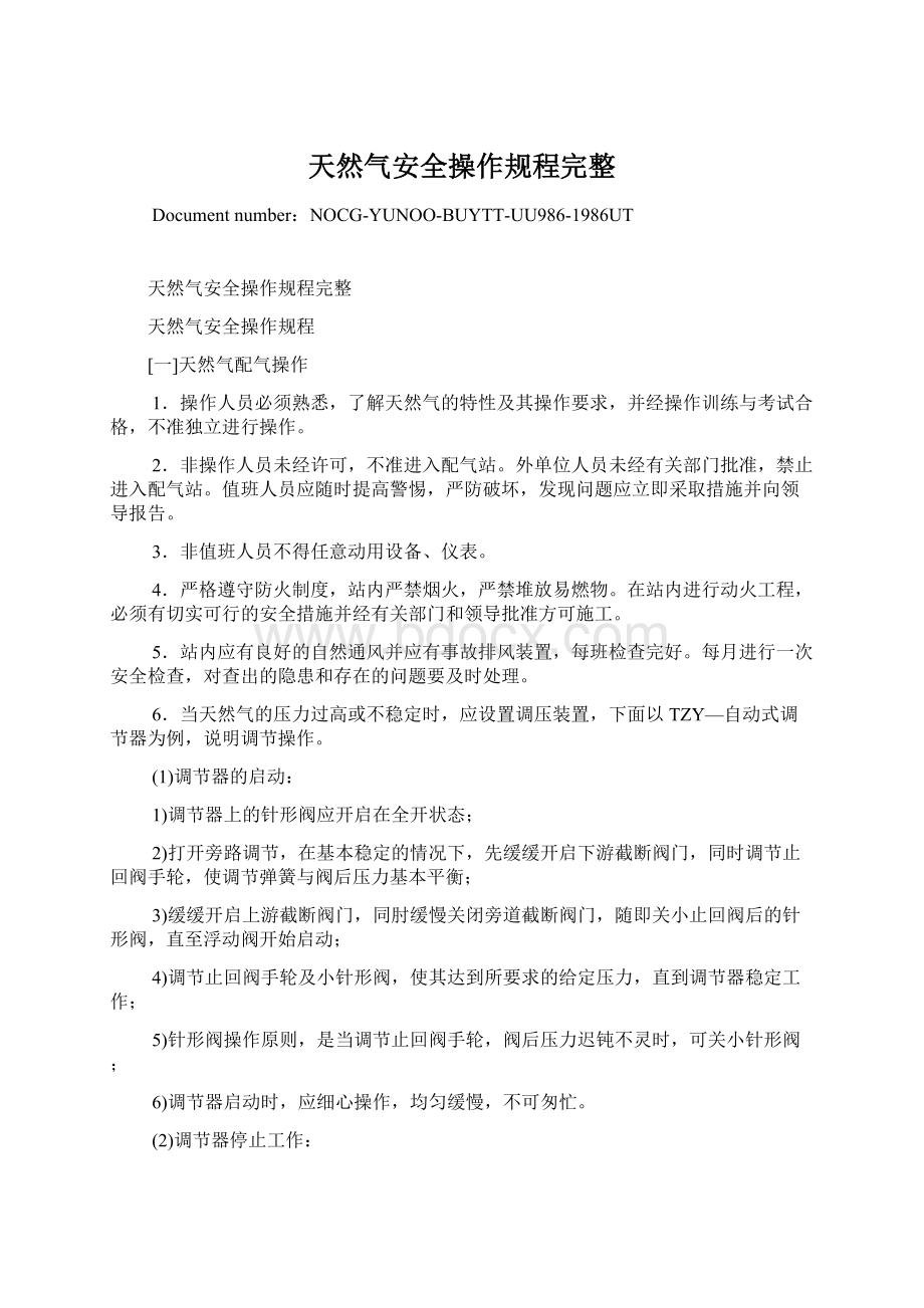 天然气安全操作规程完整Word文档格式.docx