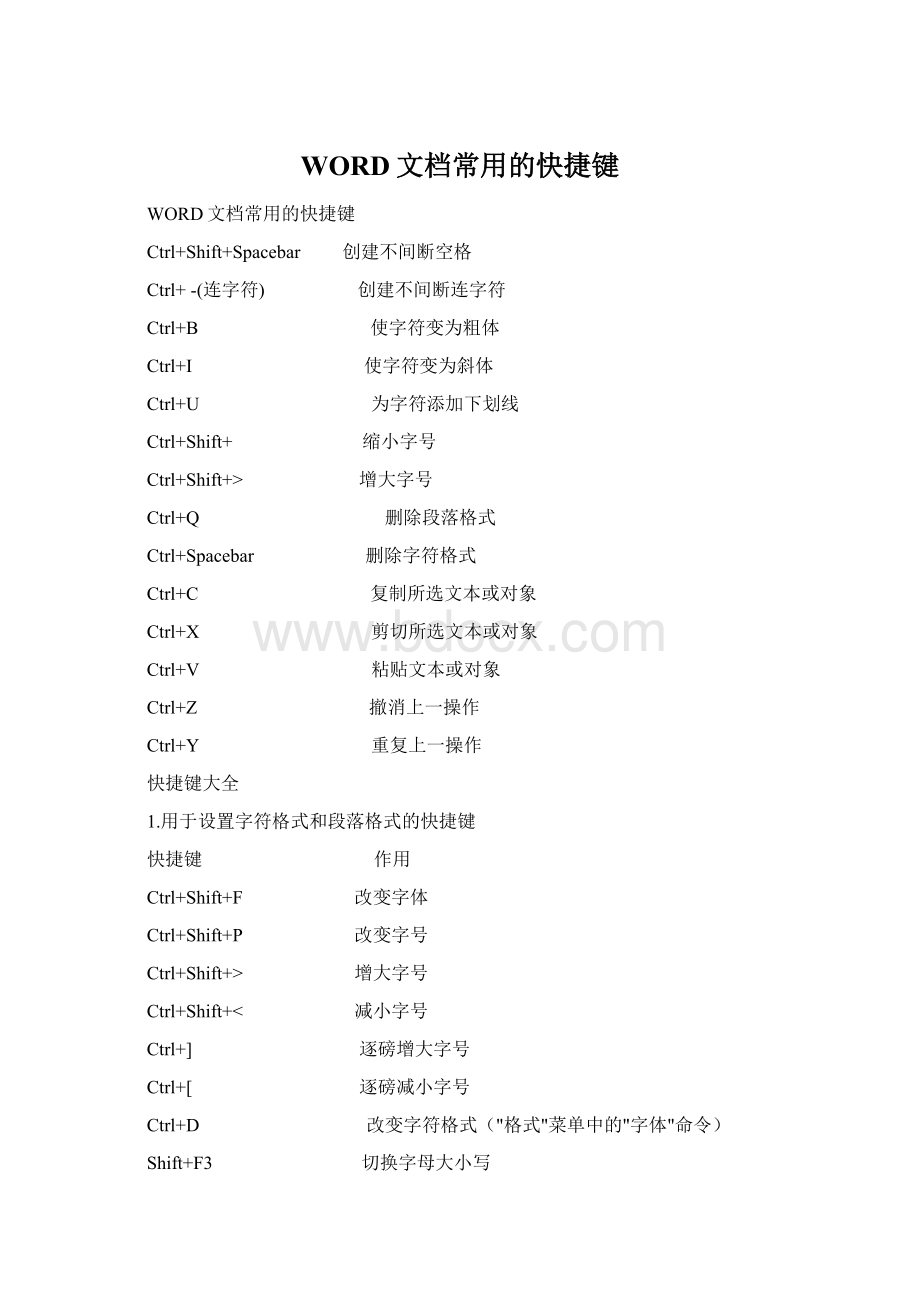 WORD文档常用的快捷键.docx