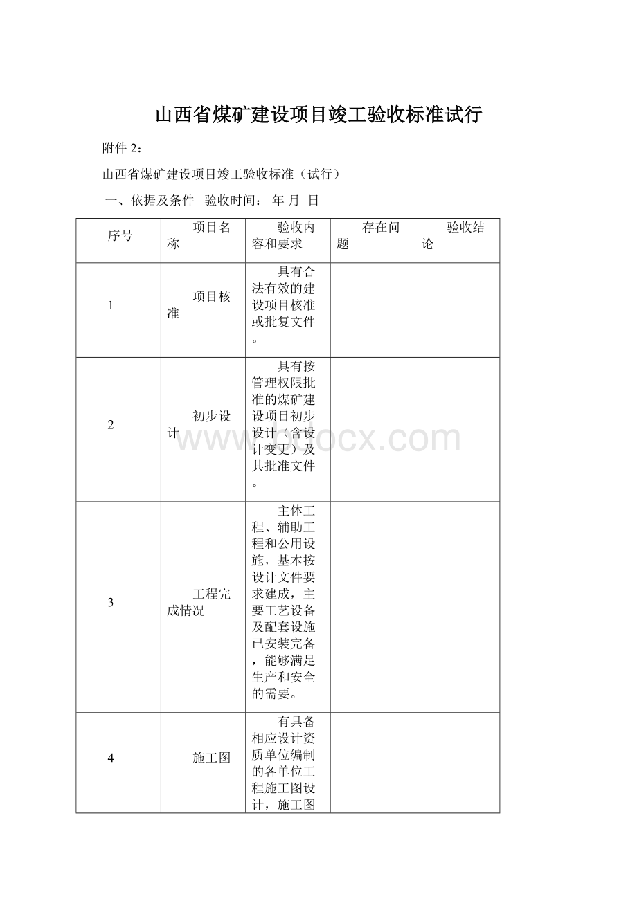 山西省煤矿建设项目竣工验收标准试行.docx_第1页