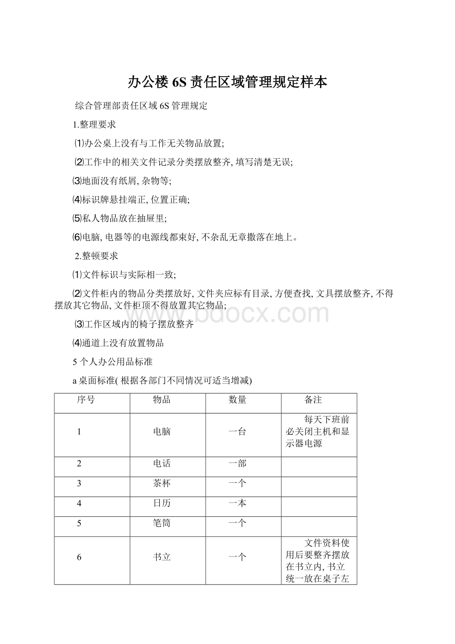 办公楼6S责任区域管理规定样本.docx