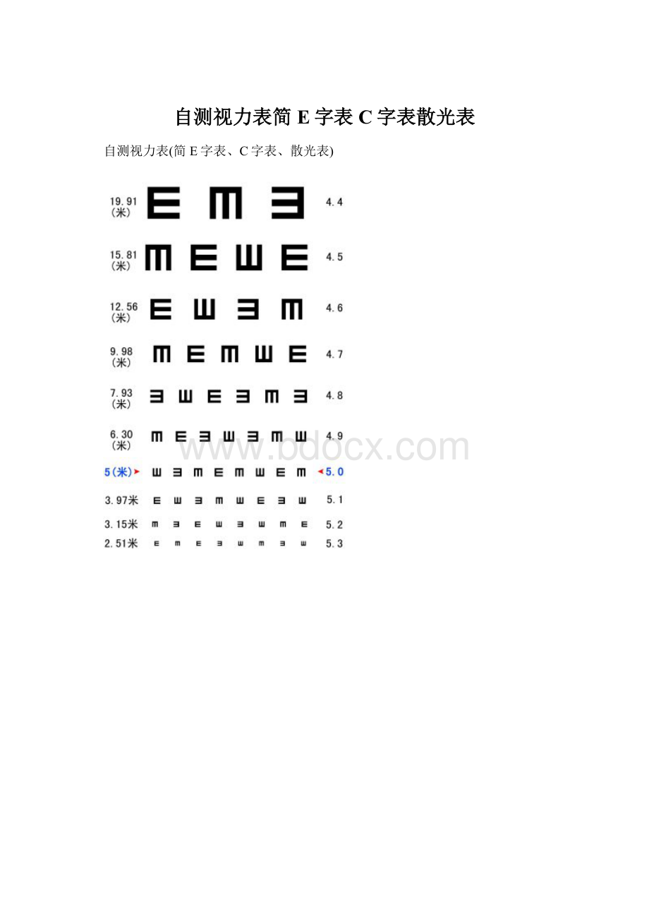 自测视力表简E字表C字表散光表文档格式.docx