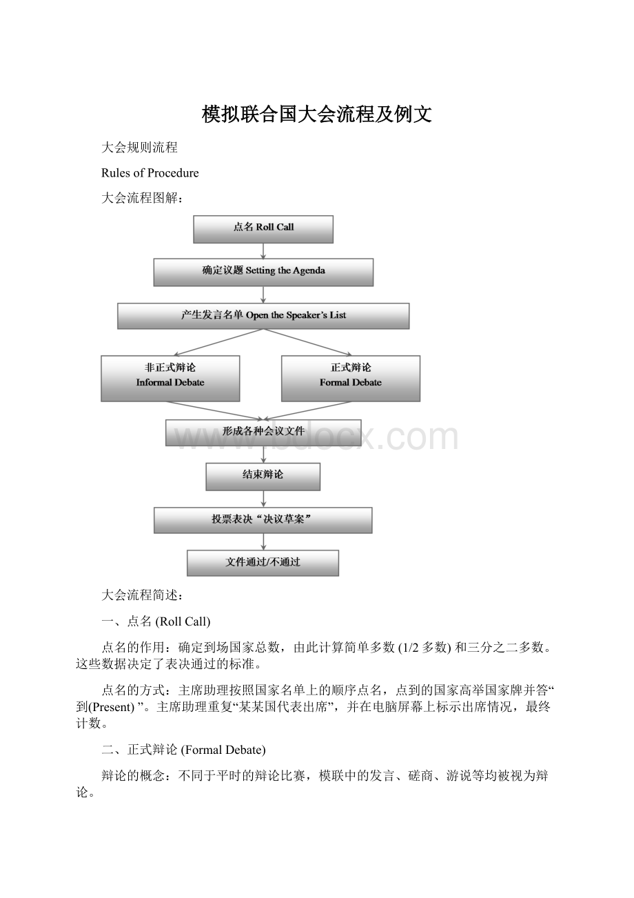 模拟联合国大会流程及例文Word格式.docx_第1页