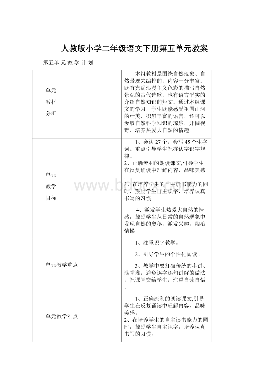 人教版小学二年级语文下册第五单元教案Word文件下载.docx_第1页