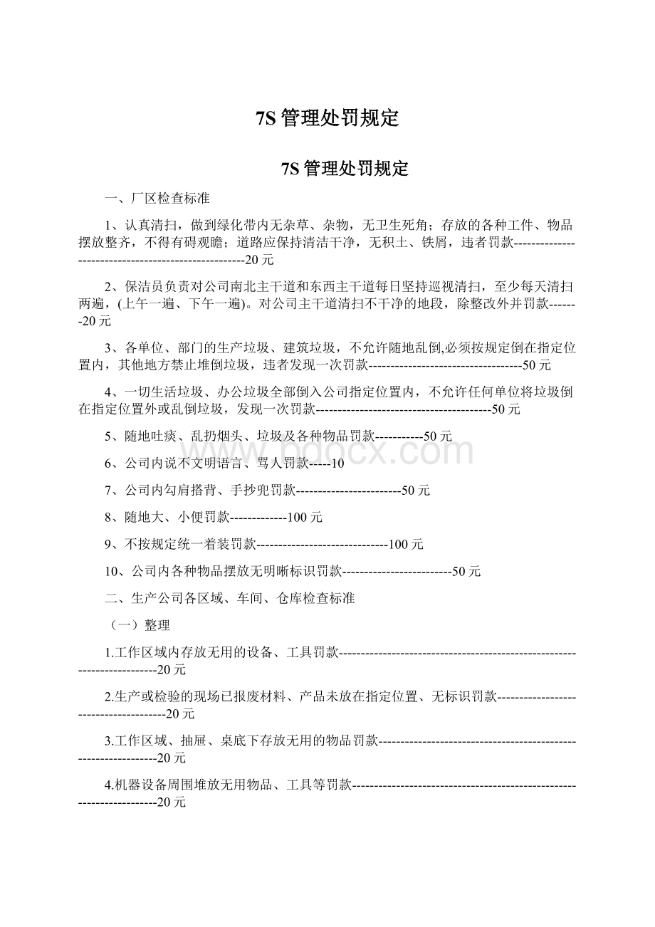 7S管理处罚规定Word下载.docx