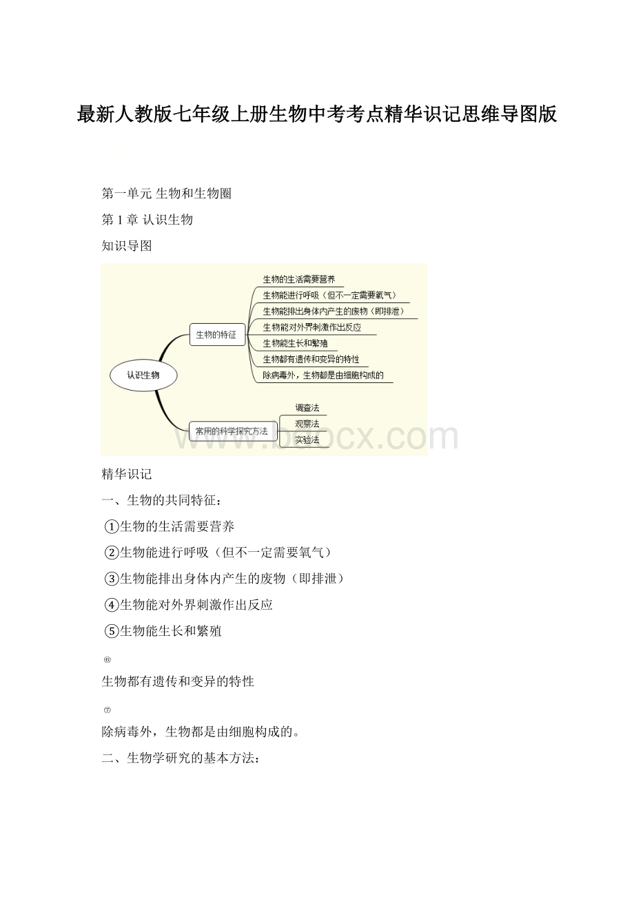 最新人教版七年级上册生物中考考点精华识记思维导图版.docx