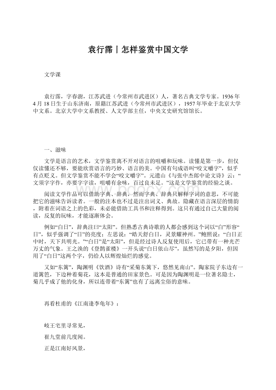 袁行霈丨怎样鉴赏中国文学.docx