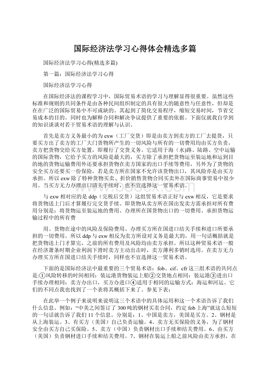 国际经济法学习心得体会精选多篇文档格式.docx