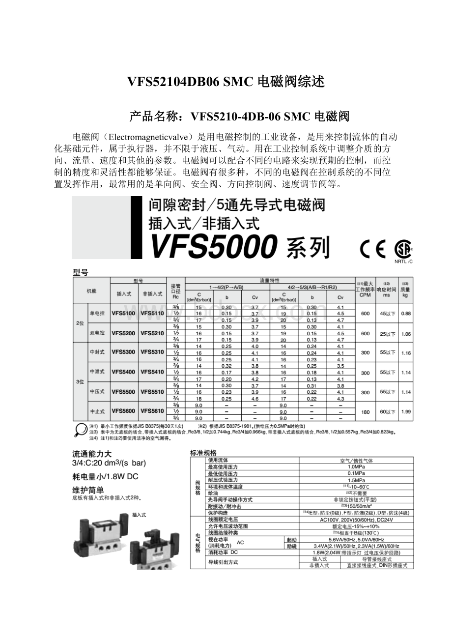 VFS52104DB06 SMC电磁阀综述.docx_第1页