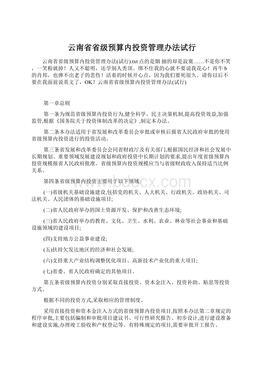 云南省省级预算内投资管理办法试行Word格式文档下载.docx_第1页