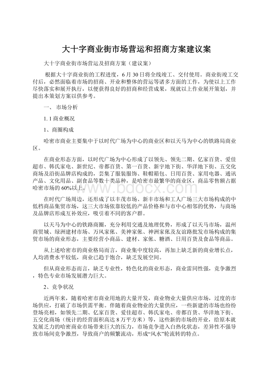 大十字商业街市场营运和招商方案建议案Word格式.docx_第1页