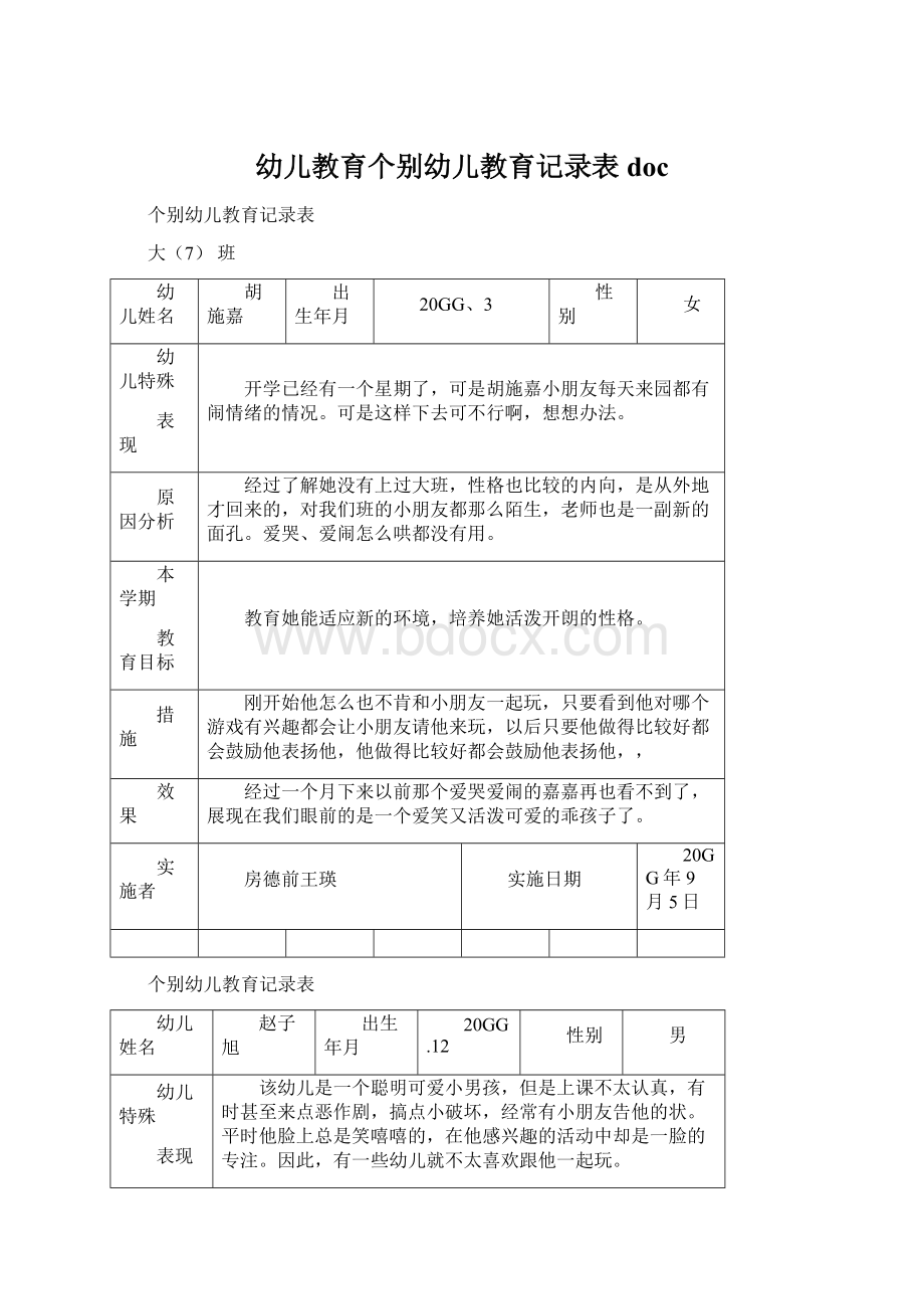 幼儿教育个别幼儿教育记录表doc.docx