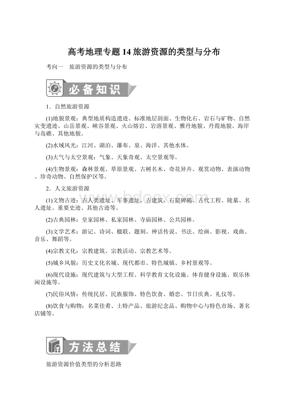 高考地理专题 14旅游资源的类型与分布.docx_第1页