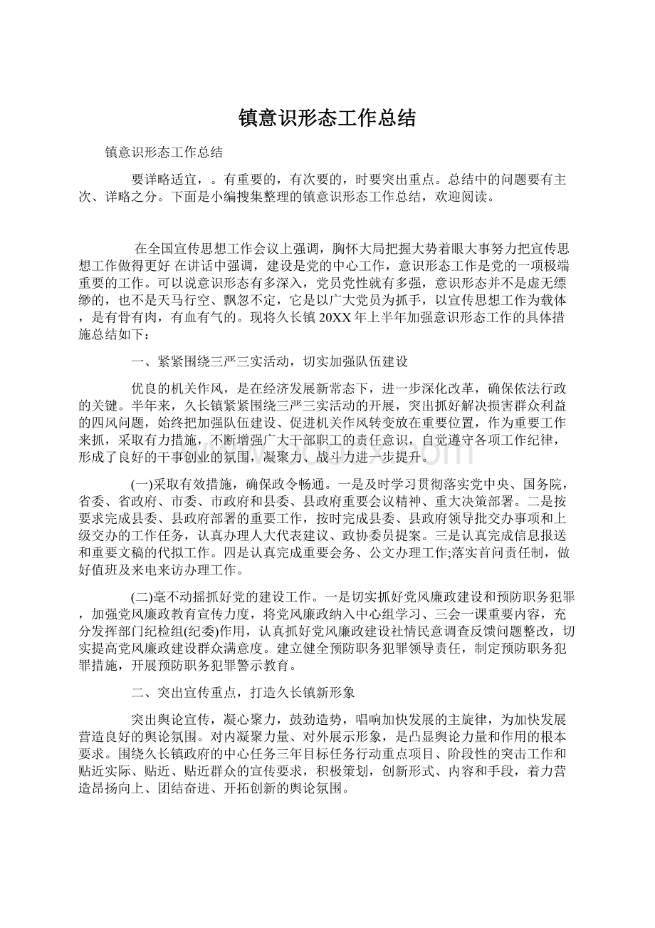 镇意识形态工作总结Word文档下载推荐.docx