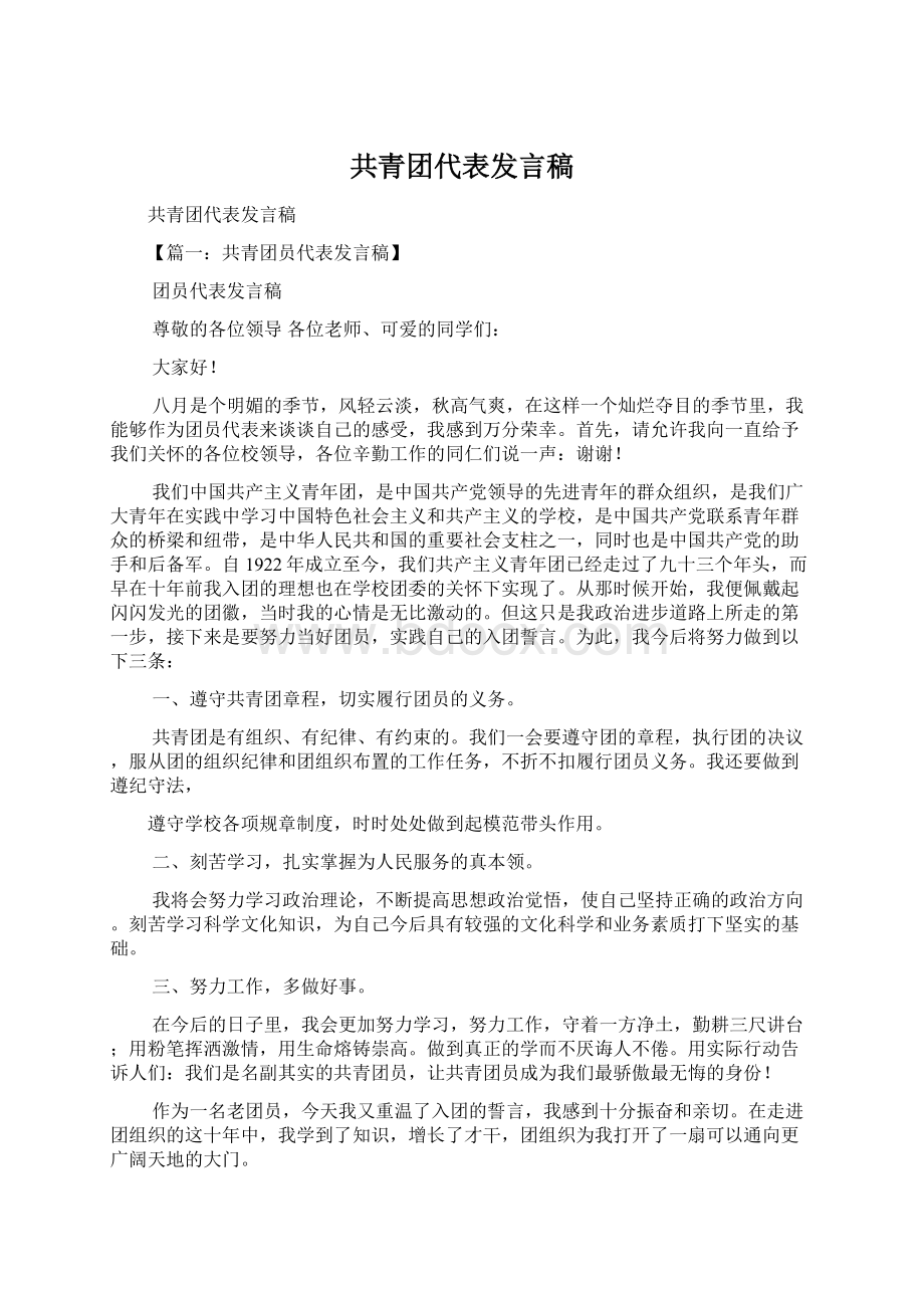 共青团代表发言稿Word格式文档下载.docx_第1页