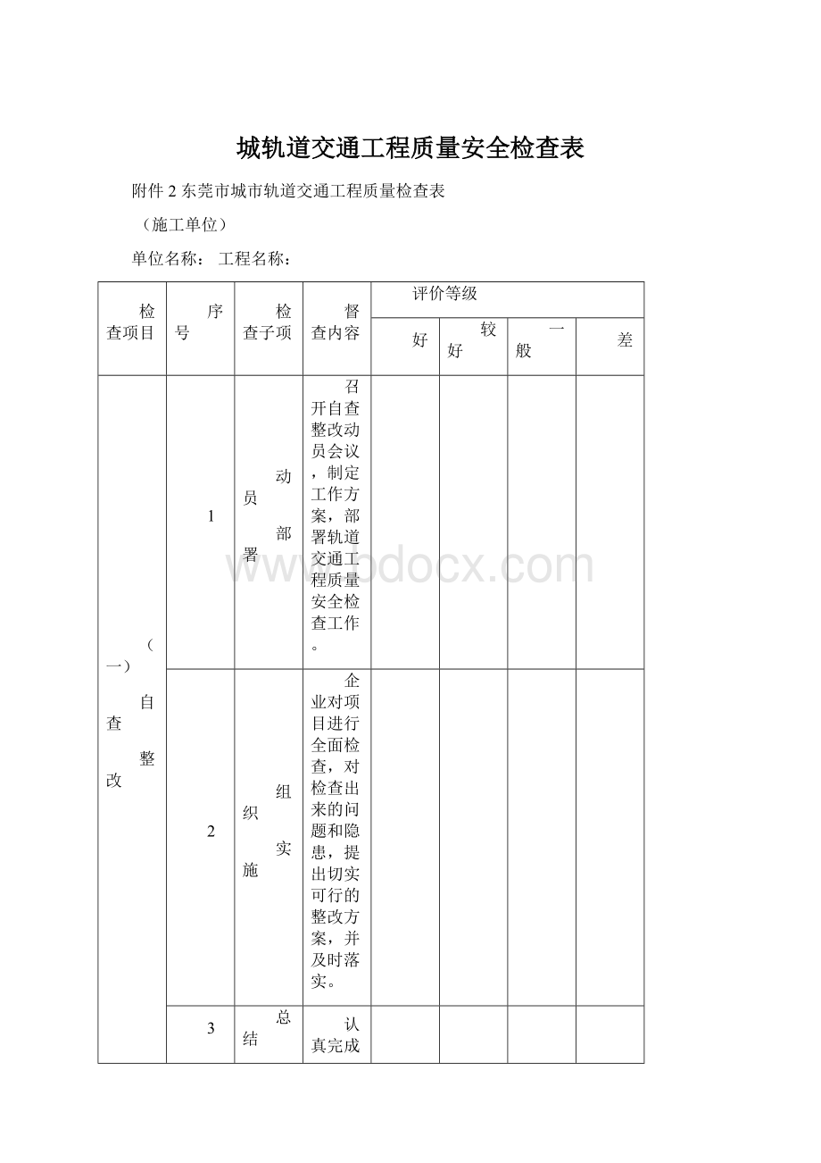 城轨道交通工程质量安全检查表Word格式文档下载.docx_第1页