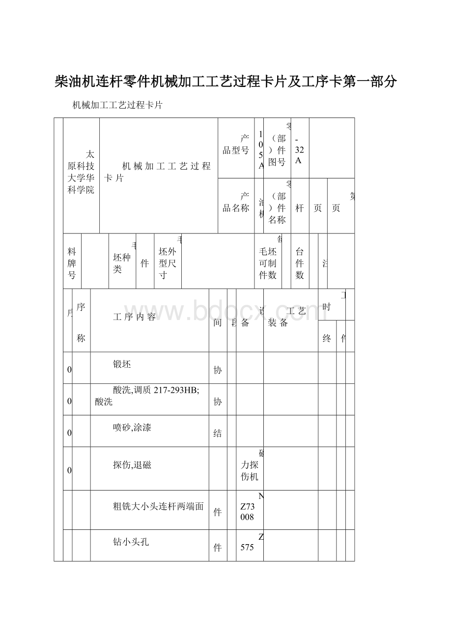 柴油机连杆零件机械加工工艺过程卡片及工序卡第一部分Word文件下载.docx_第1页