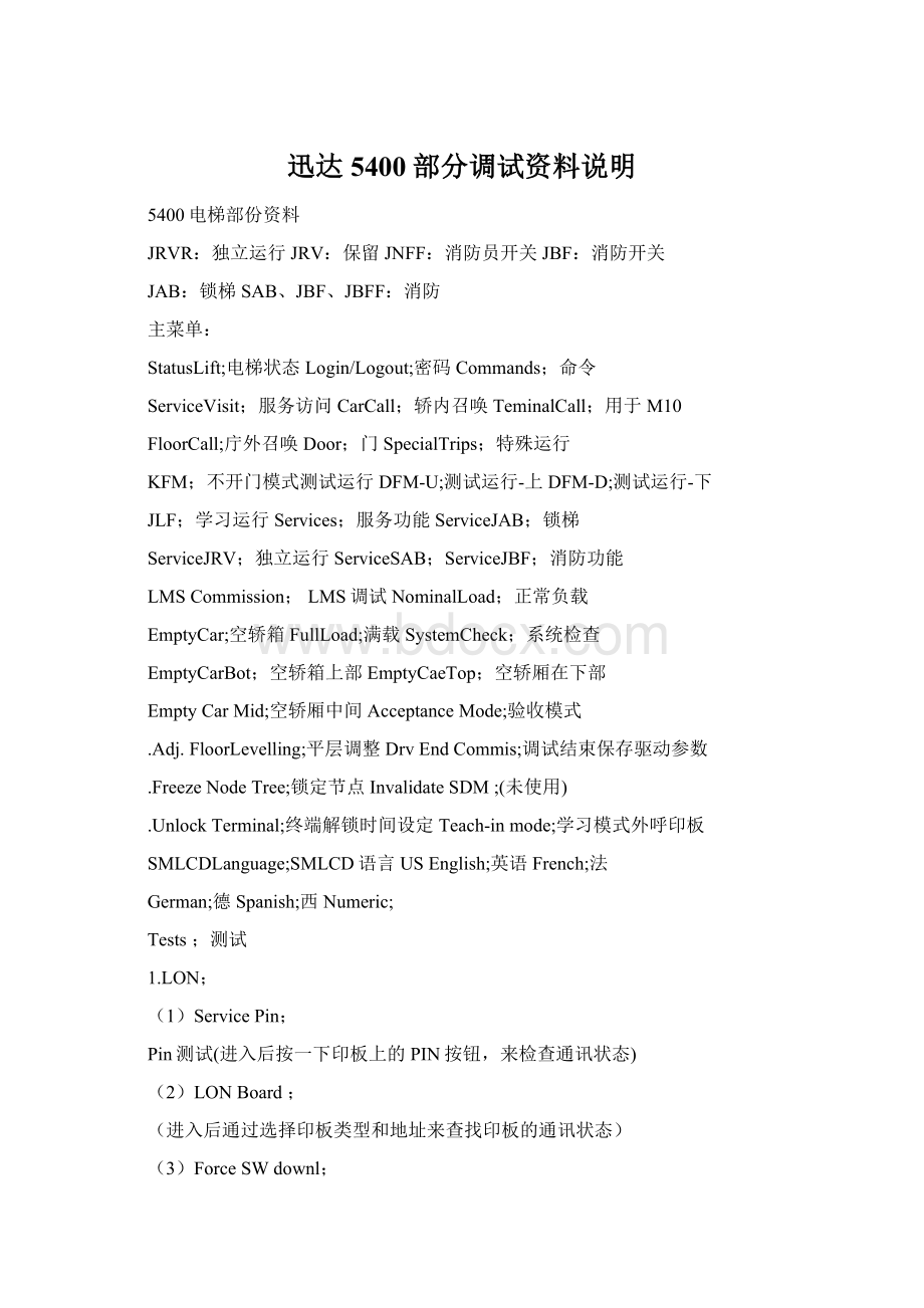 迅达5400部分调试资料说明文档格式.docx_第1页