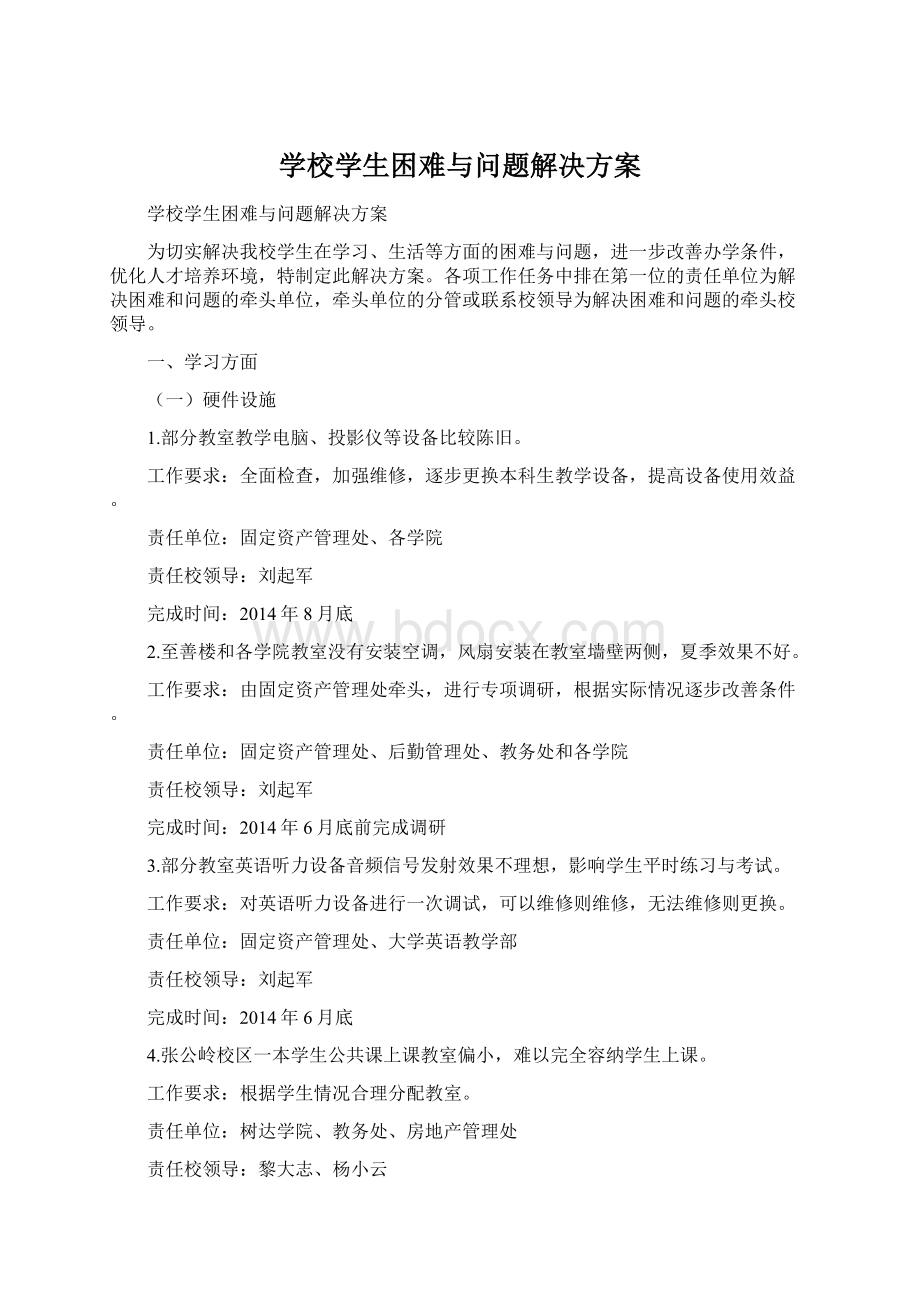 学校学生困难与问题解决方案Word文档下载推荐.docx_第1页