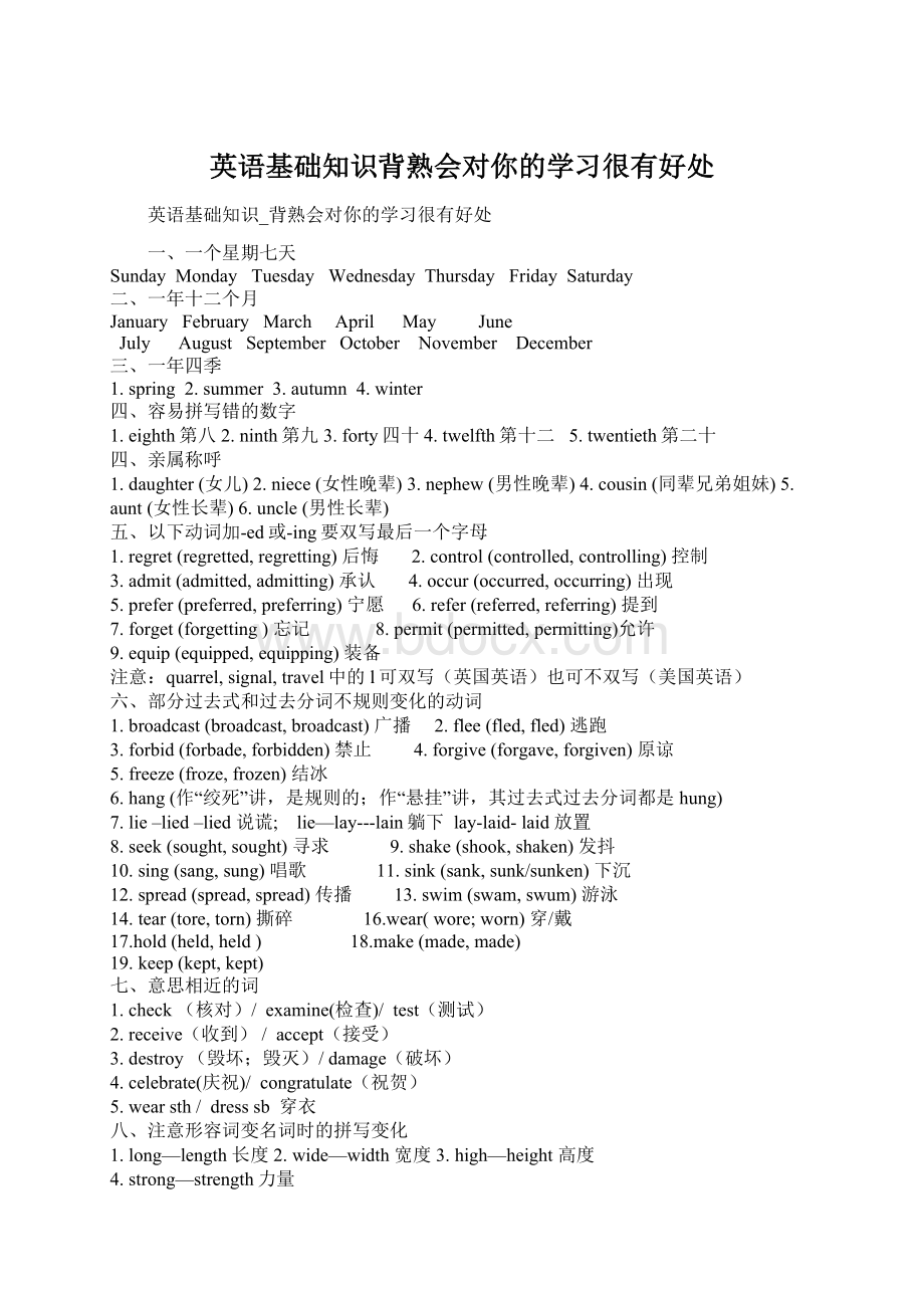 英语基础知识背熟会对你的学习很有好处Word格式文档下载.docx