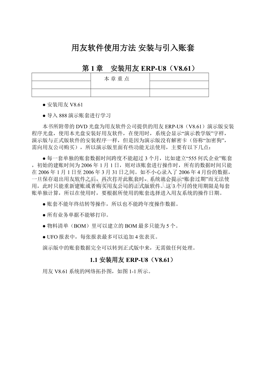 用友软件使用方法安装与引入账套.docx_第1页