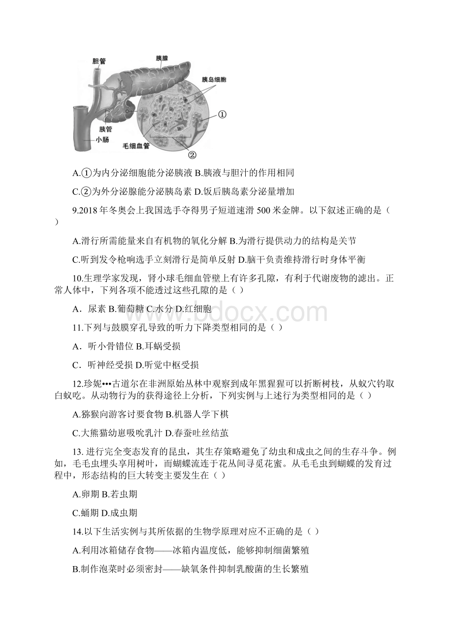 海淀区届初二期末生物练习试题及答案Word文件下载.docx_第3页