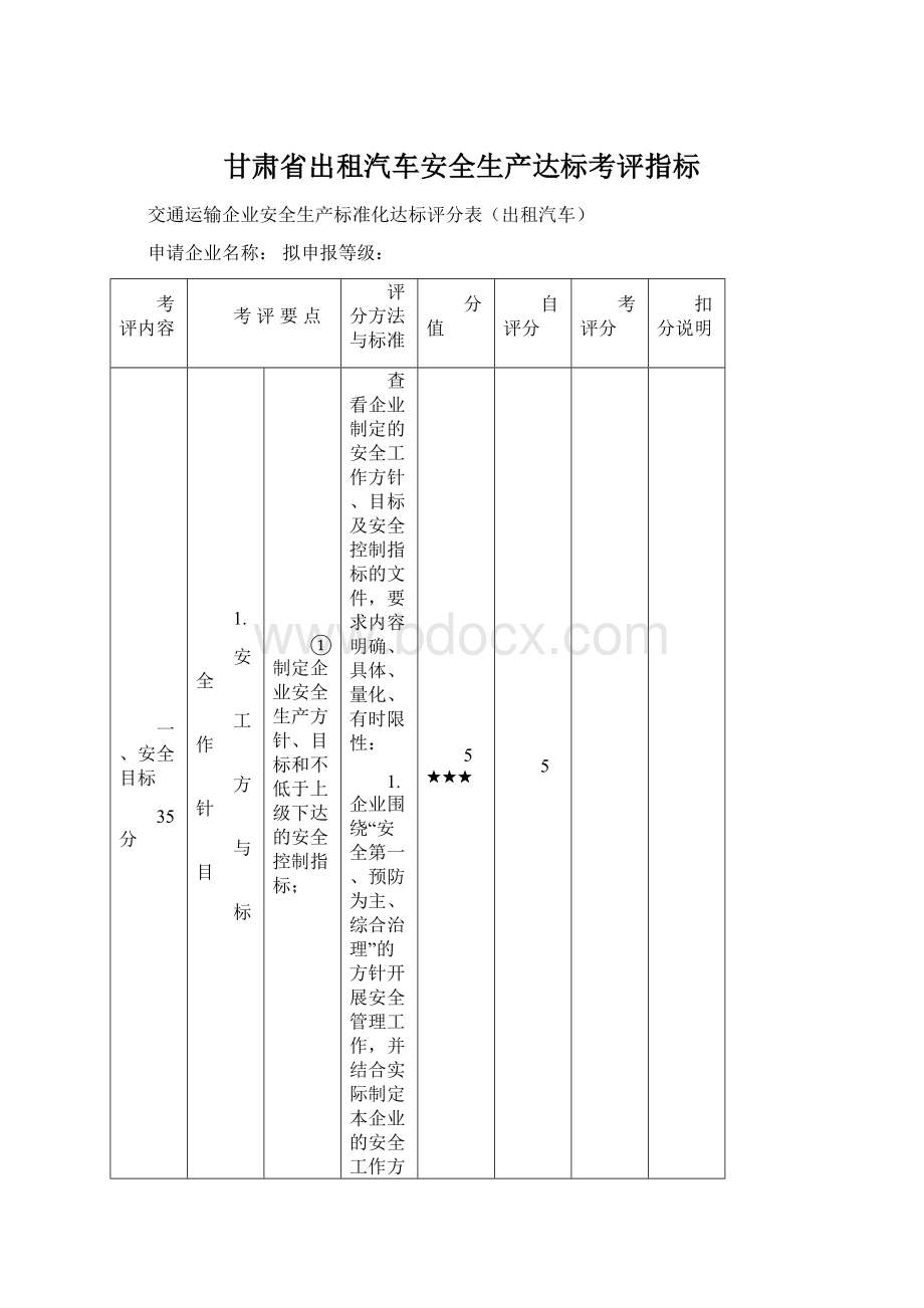 甘肃省出租汽车安全生产达标考评指标Word下载.docx