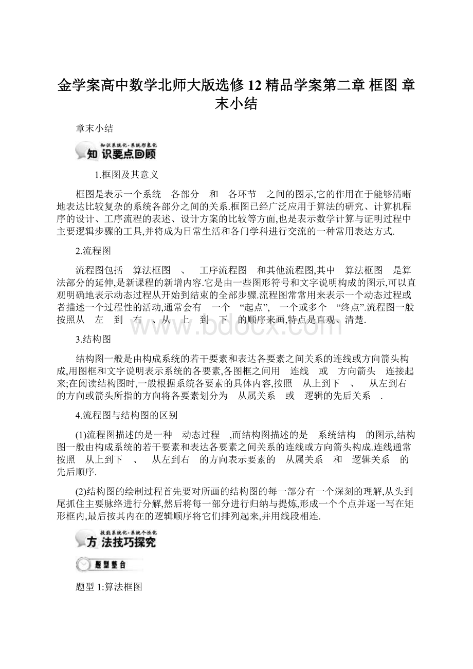 金学案高中数学北师大版选修12精品学案第二章 框图 章末小结文档格式.docx