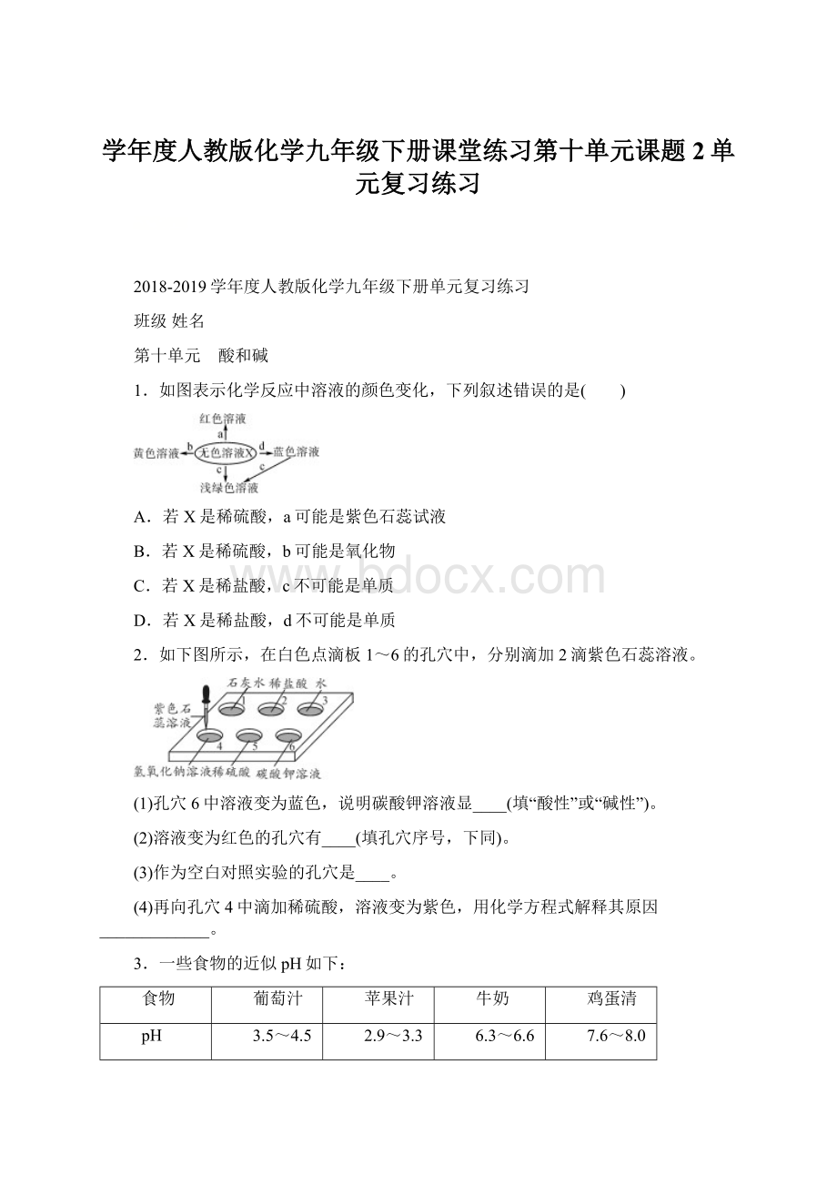 学年度人教版化学九年级下册课堂练习第十单元课题2单元复习练习Word下载.docx