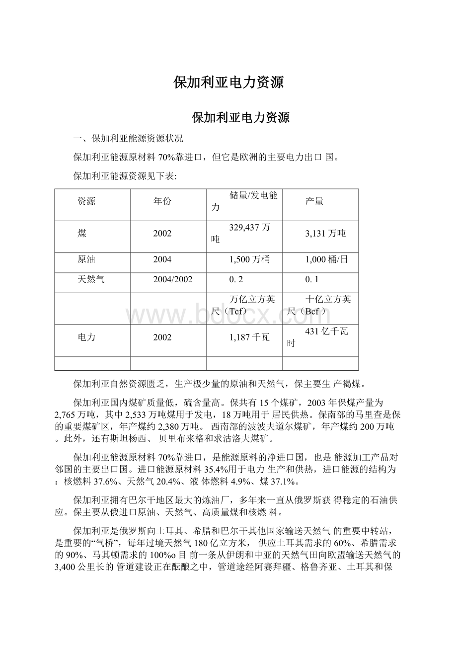 保加利亚电力资源Word格式文档下载.docx